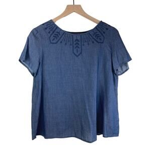 Gap Chambray Embroidered Blouse Blue Small